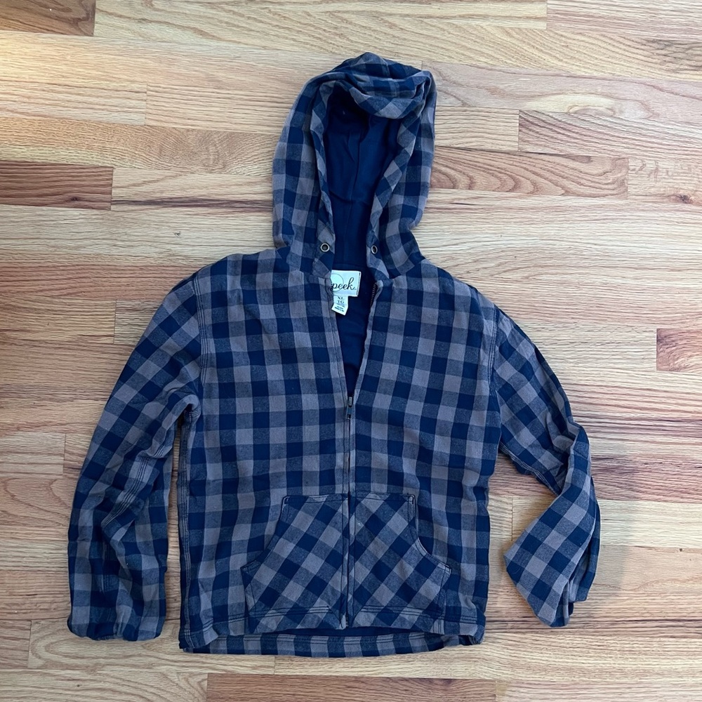 Peek 100% cotton plaid zip up hoodie. Kids size 10